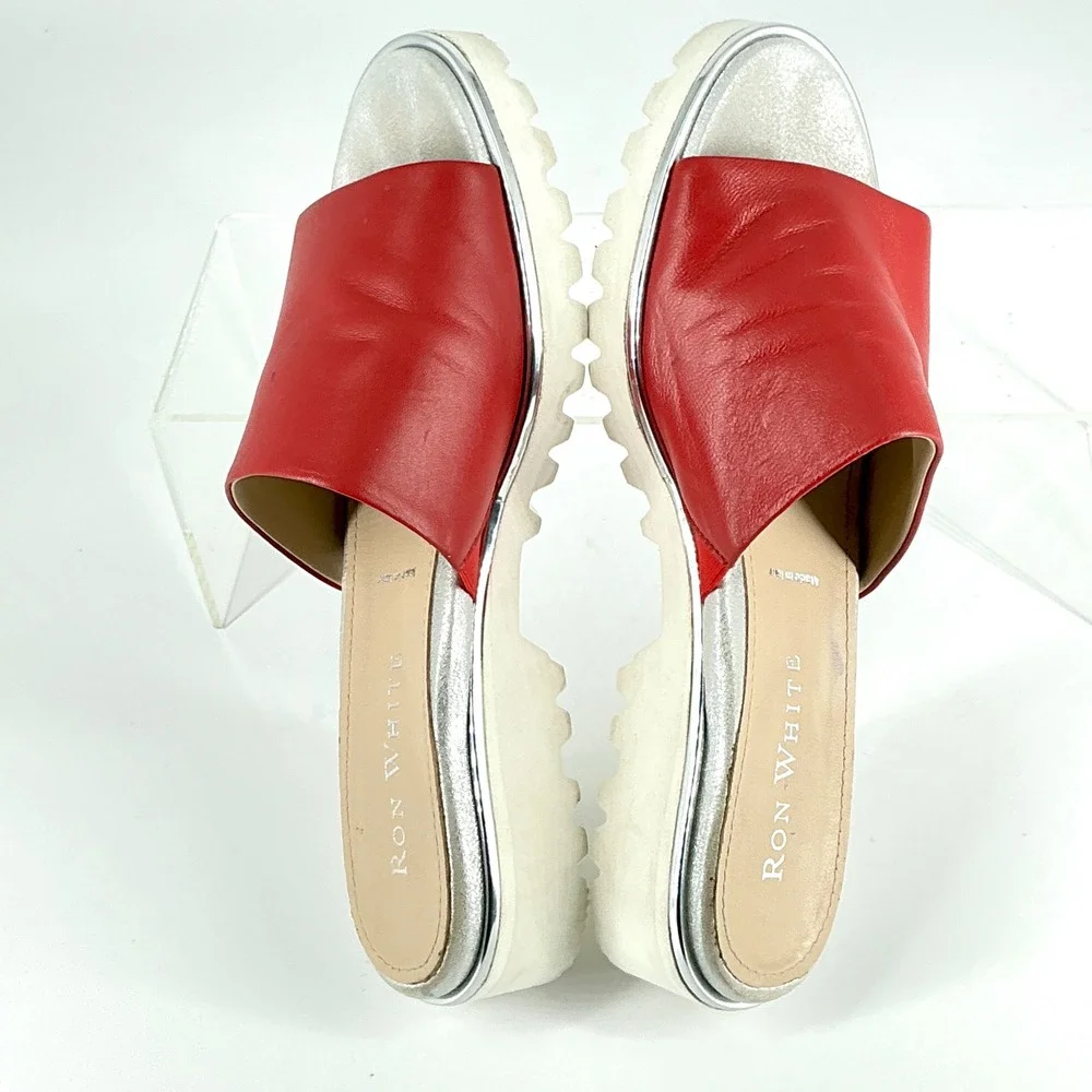 Ron White Size 39 US 8.5 Red Leather Abetone Slide Sandals NEW Carley $395